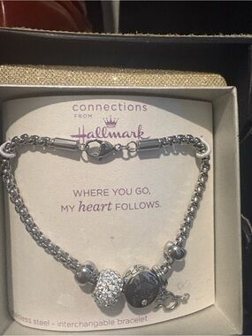 Hallmark Silver Tone Charm Bracelet with Sparkling Accent Bead